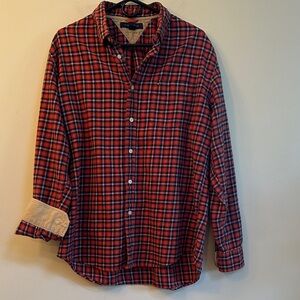 Tommy Hilfiger Men’s Flannel Shirt L – Red Blue Tan, Corduroy Cuff